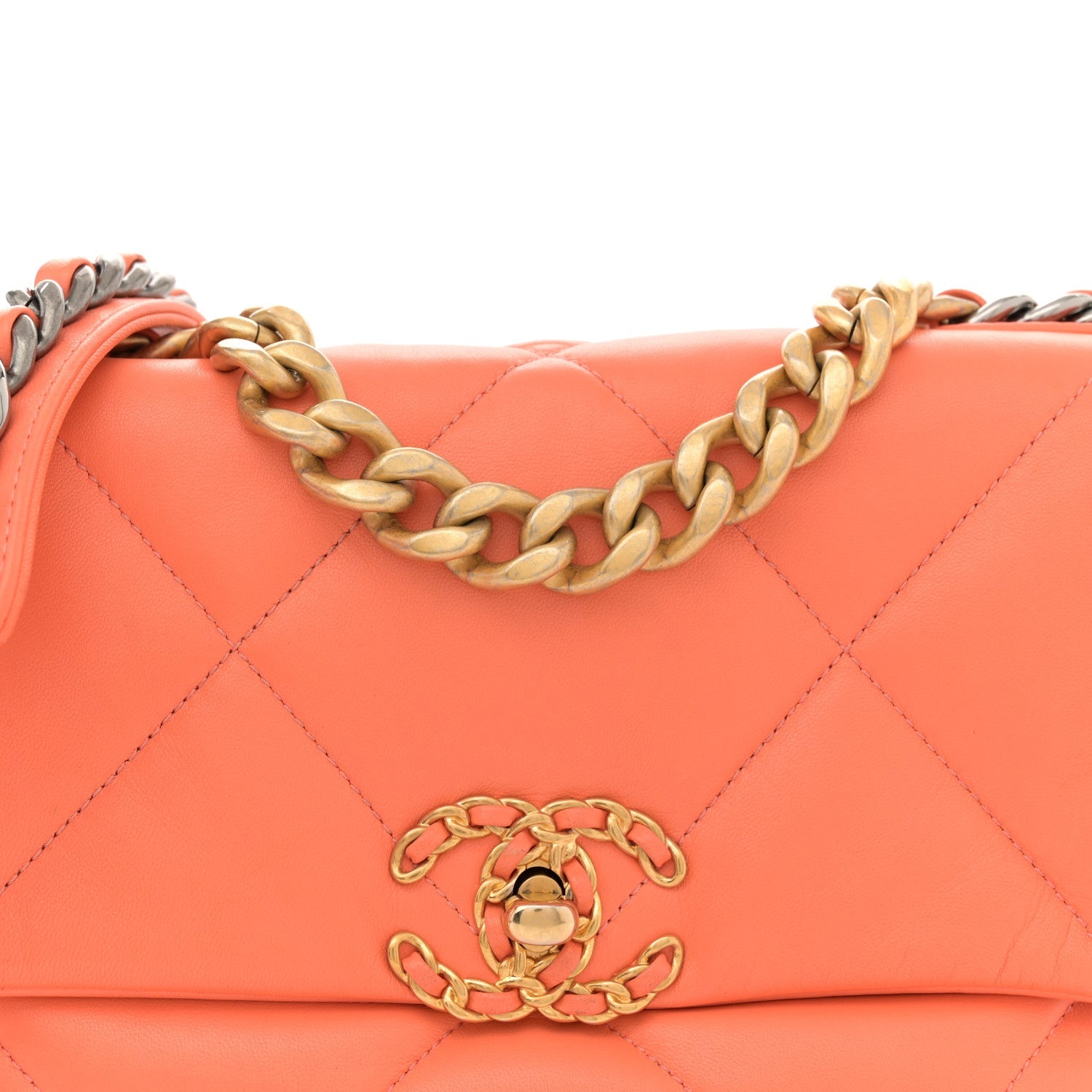 Lambskin Quilted Medium Chanel 19 Flap Orange