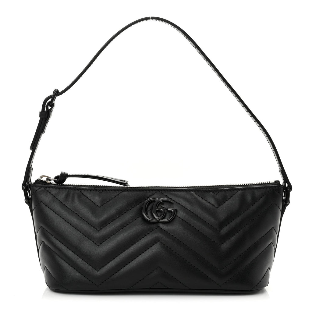 Calfskin Matelasse Chevron Monochrome GG Marmont Sling Shoulder Bag Black