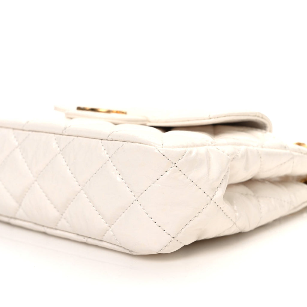 Shiny Crumpled Calfskin Quilted Small Wavy CC Hobo White