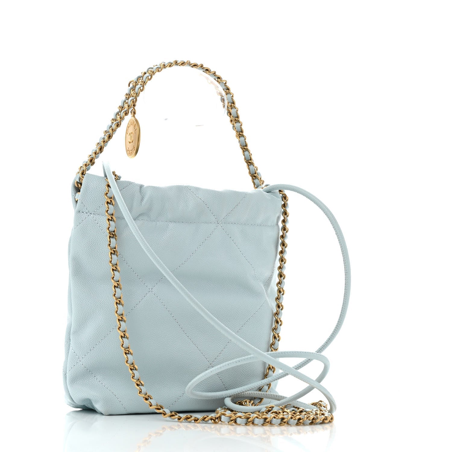 Shiny Caviar Quilted Mini Chanel 22 Light Blue