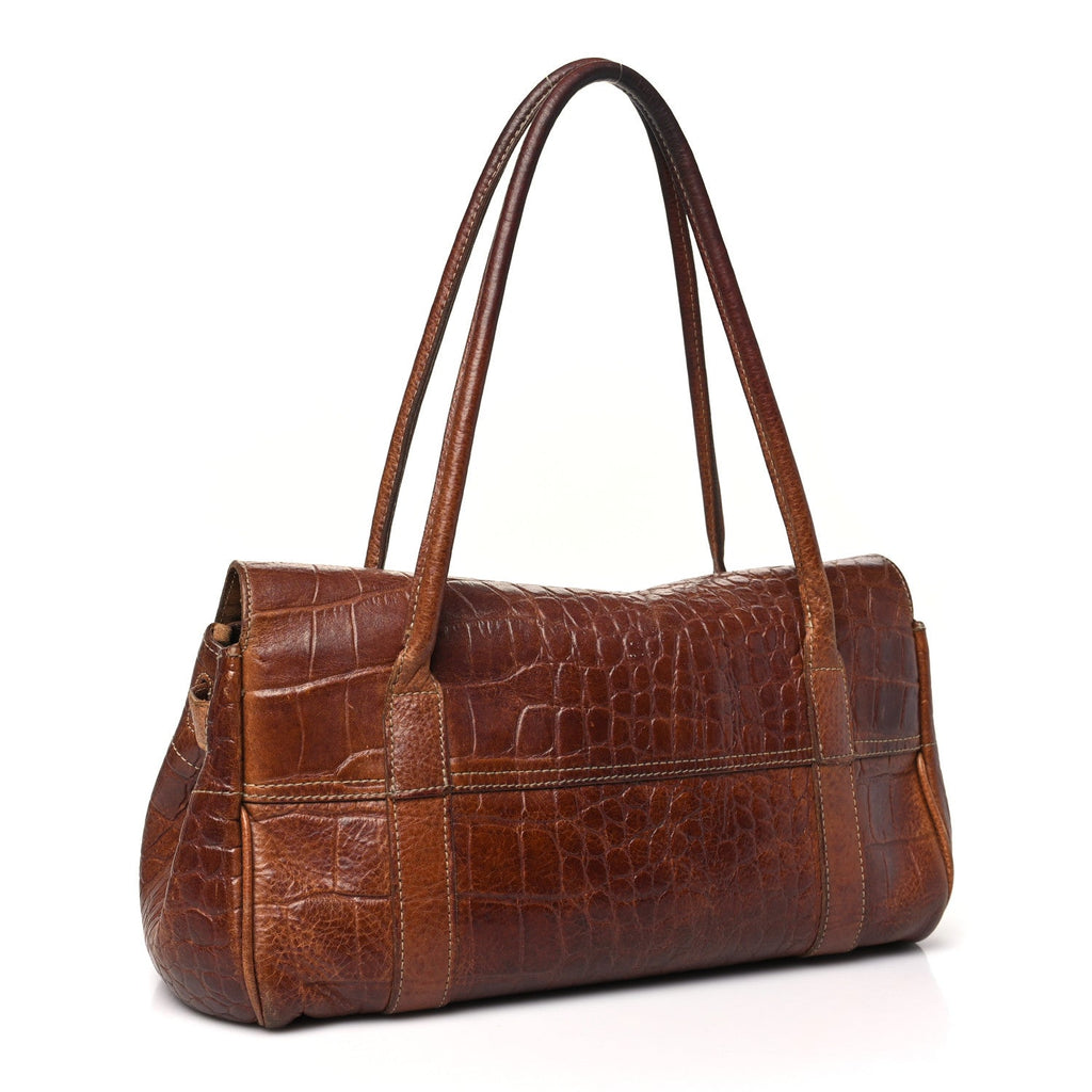 Crocodile Embossed Calfskin East West Bayswater Brown