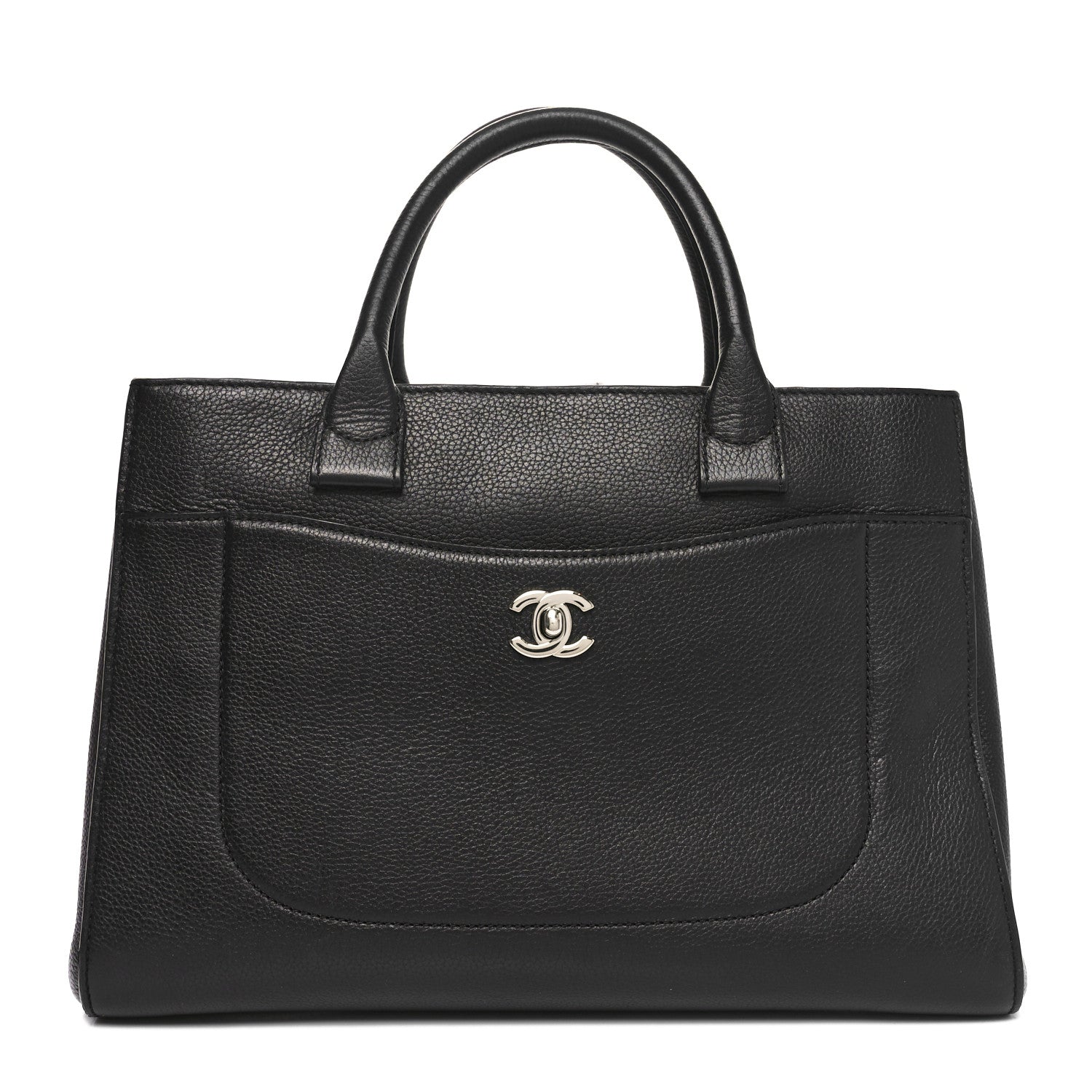 Grained Calfskin Medium Neo Executive Shopper Tote Black