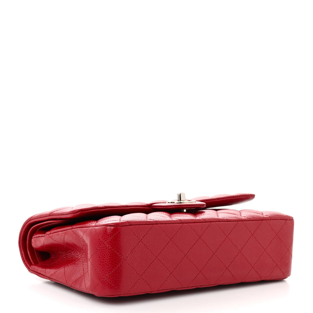 Caviar Quilted Medium Double Flap Red