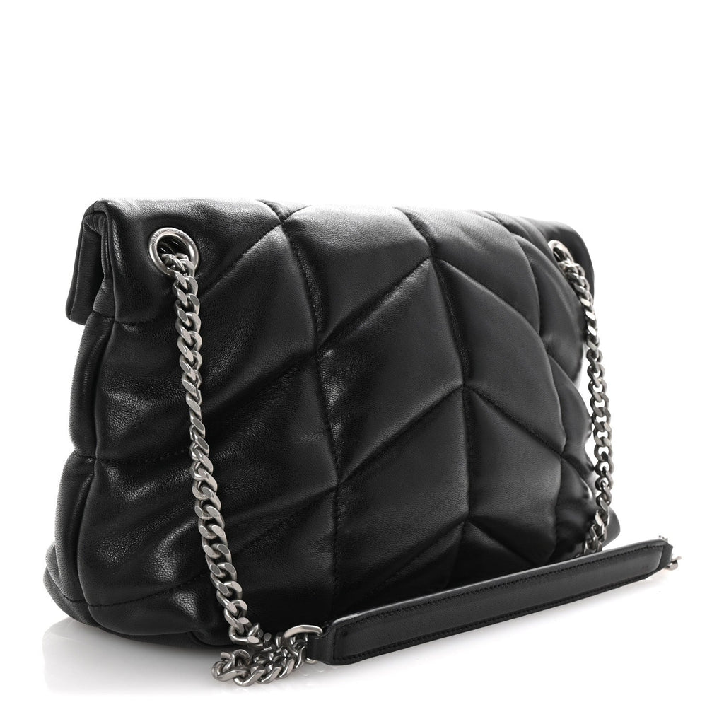 Lambskin Quilted Small Loulou Puffer Monogram Chain Satchel Black