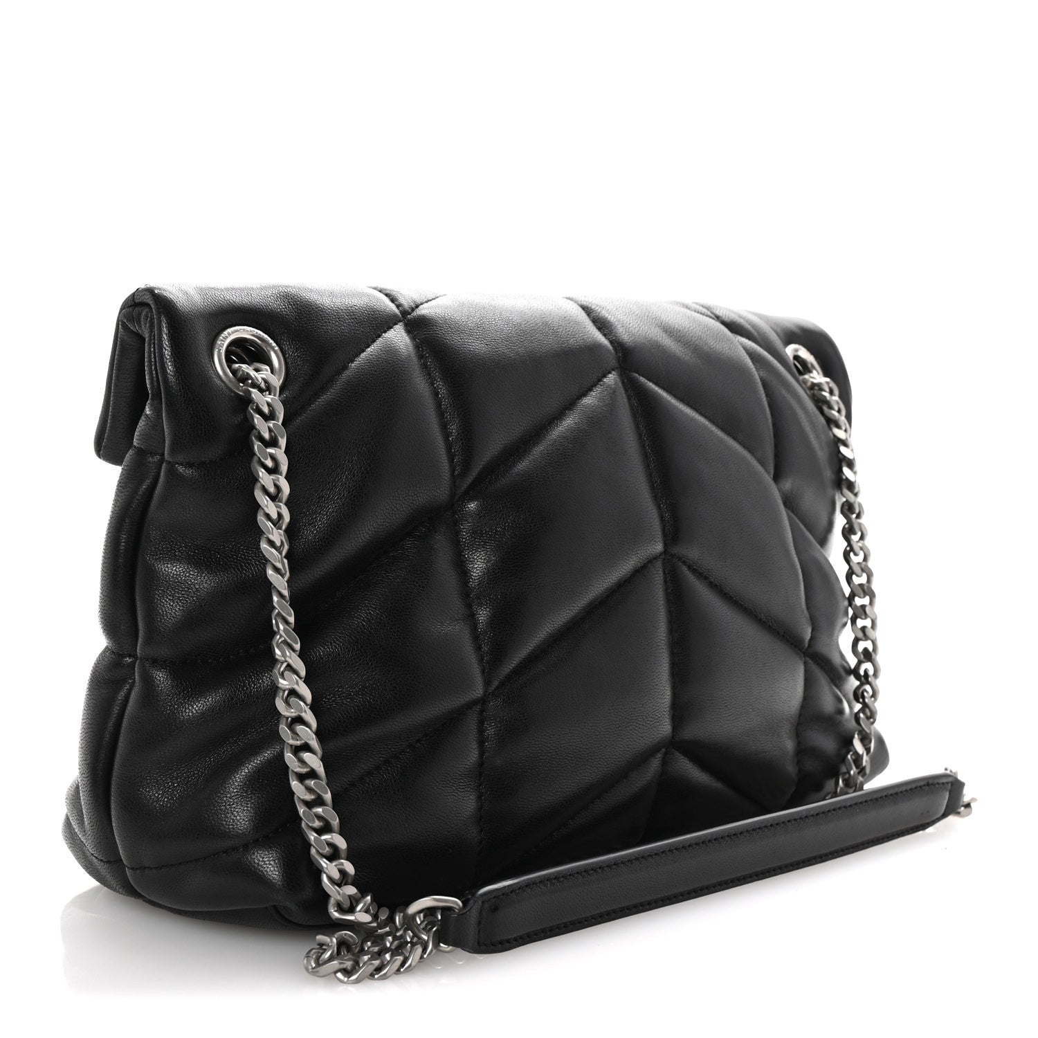 Lambskin Quilted Small Loulou Puffer Monogram Chain Satchel Black