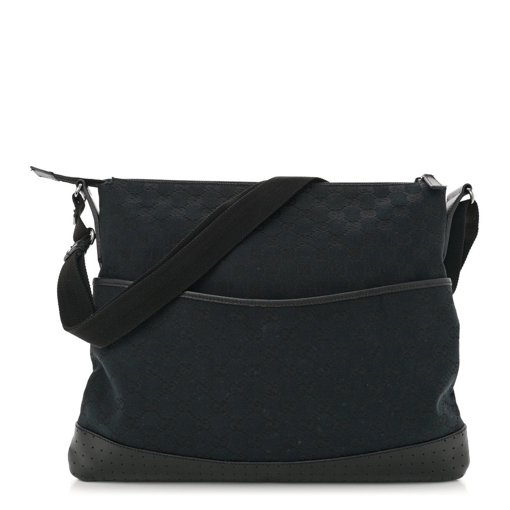 Monogram Calfskin Perforated Medium Flat Messenger Bag Black