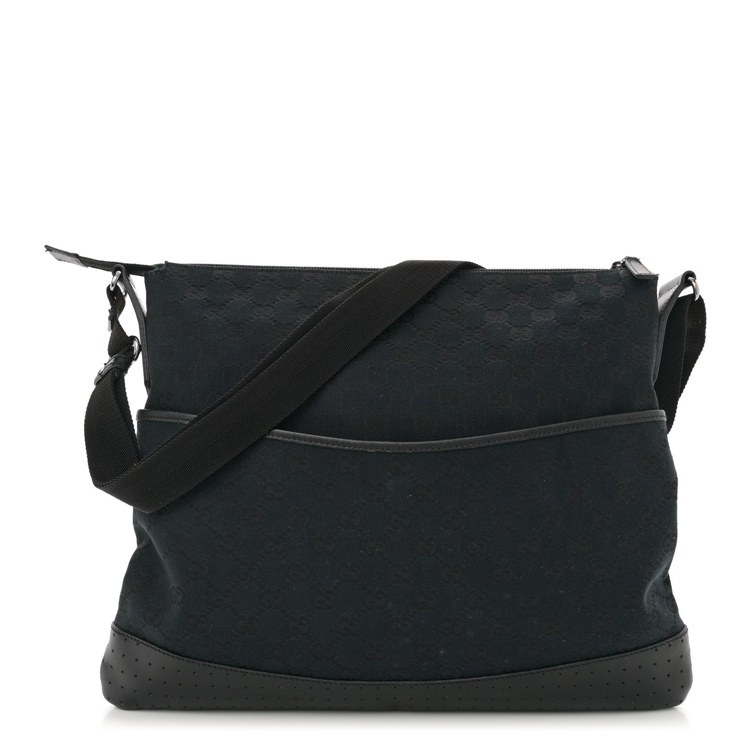 Monogram Calfskin Perforated Medium Flat Messenger Bag Black