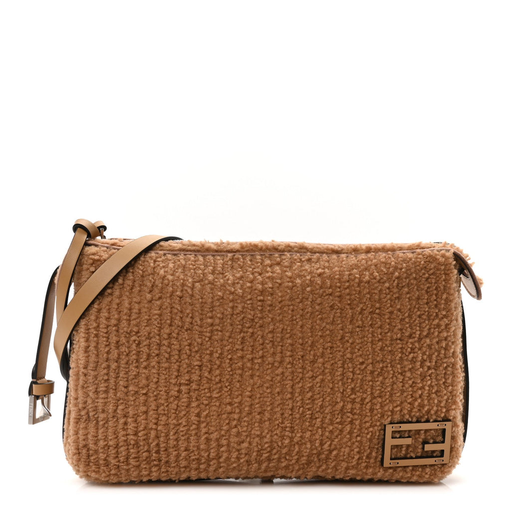 Shearling Vitello Medium Simply Fendi Shoulder Bag Miele Scuro