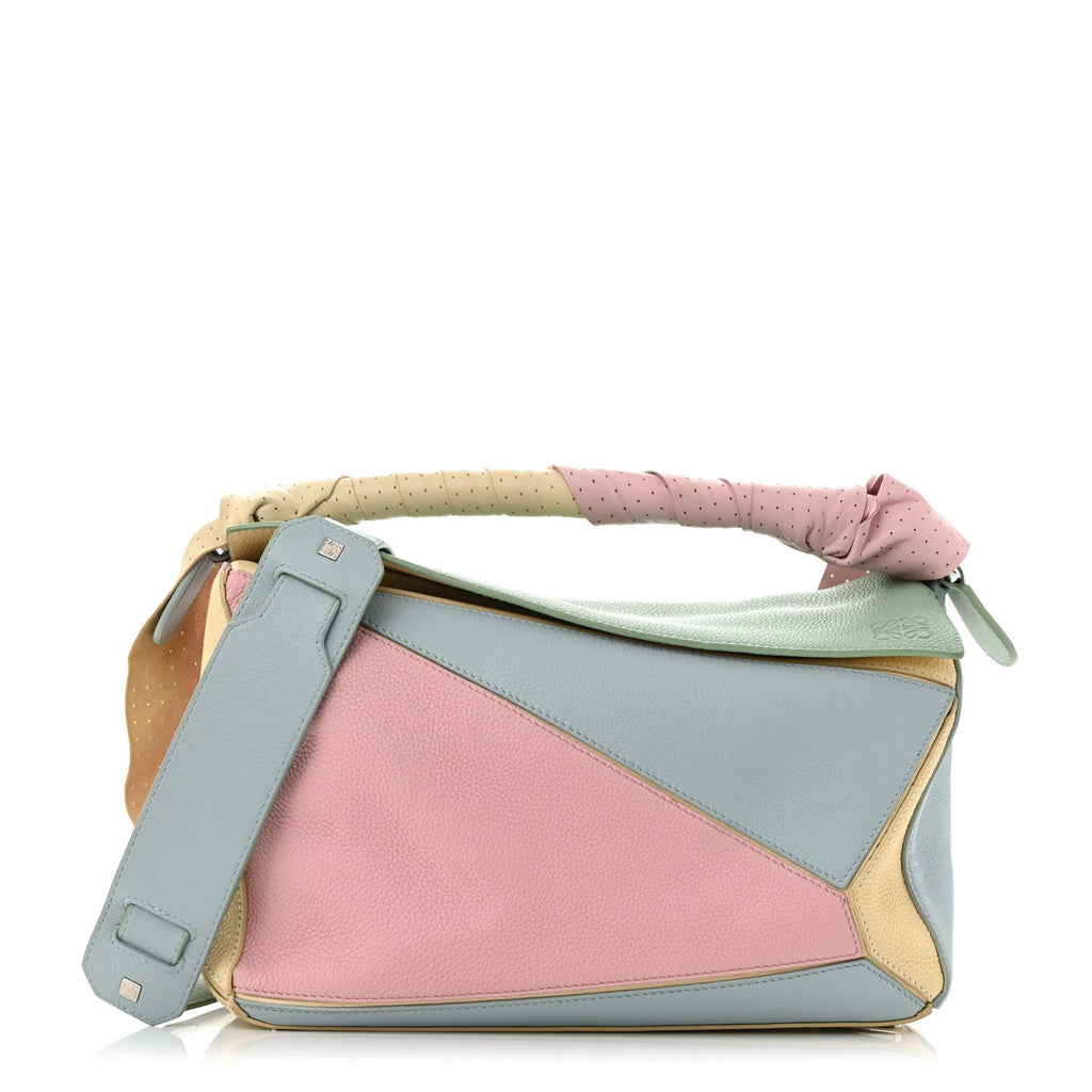 Calfskin Colorblock Medium Wrapped Handle Puzzle Bag Pink Multicolor