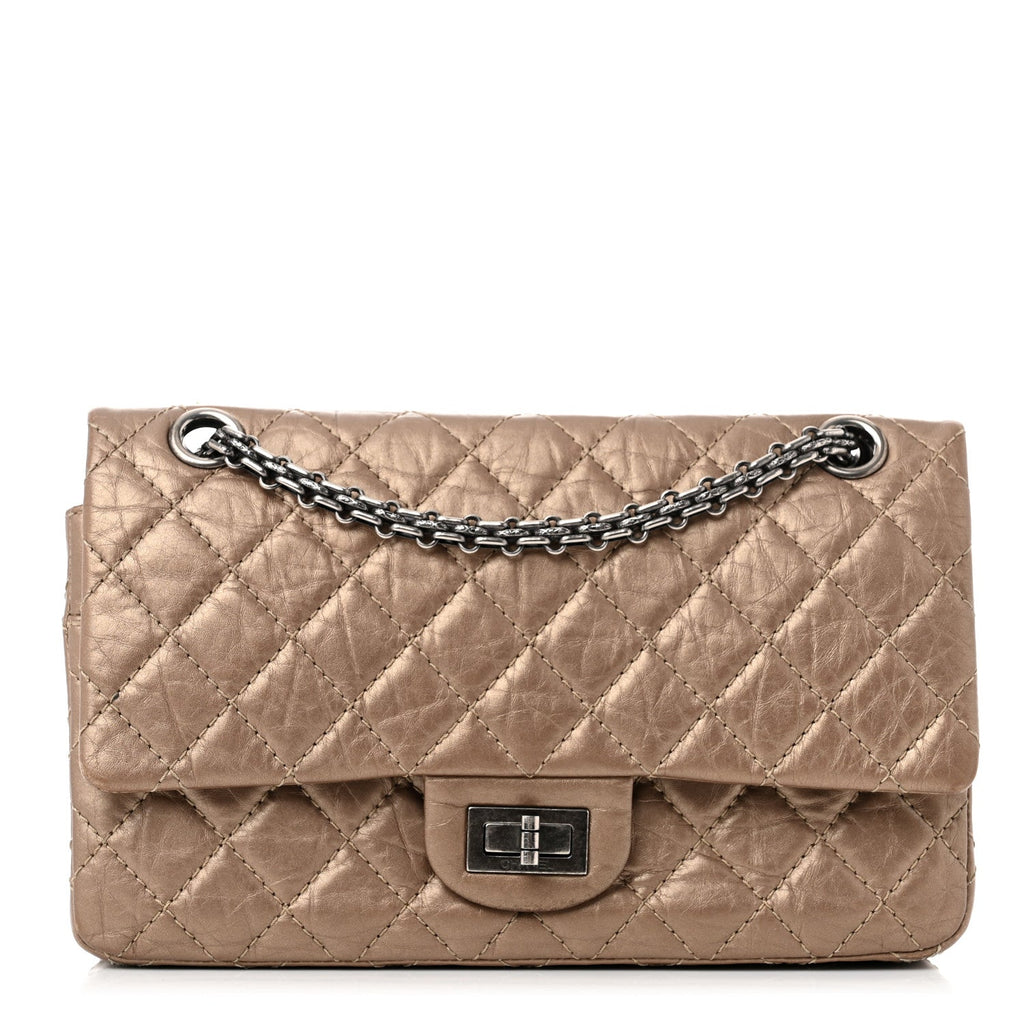Metallic Aged Calfskin Quilted 2.55 Reissue 225 Flap Dark Gold