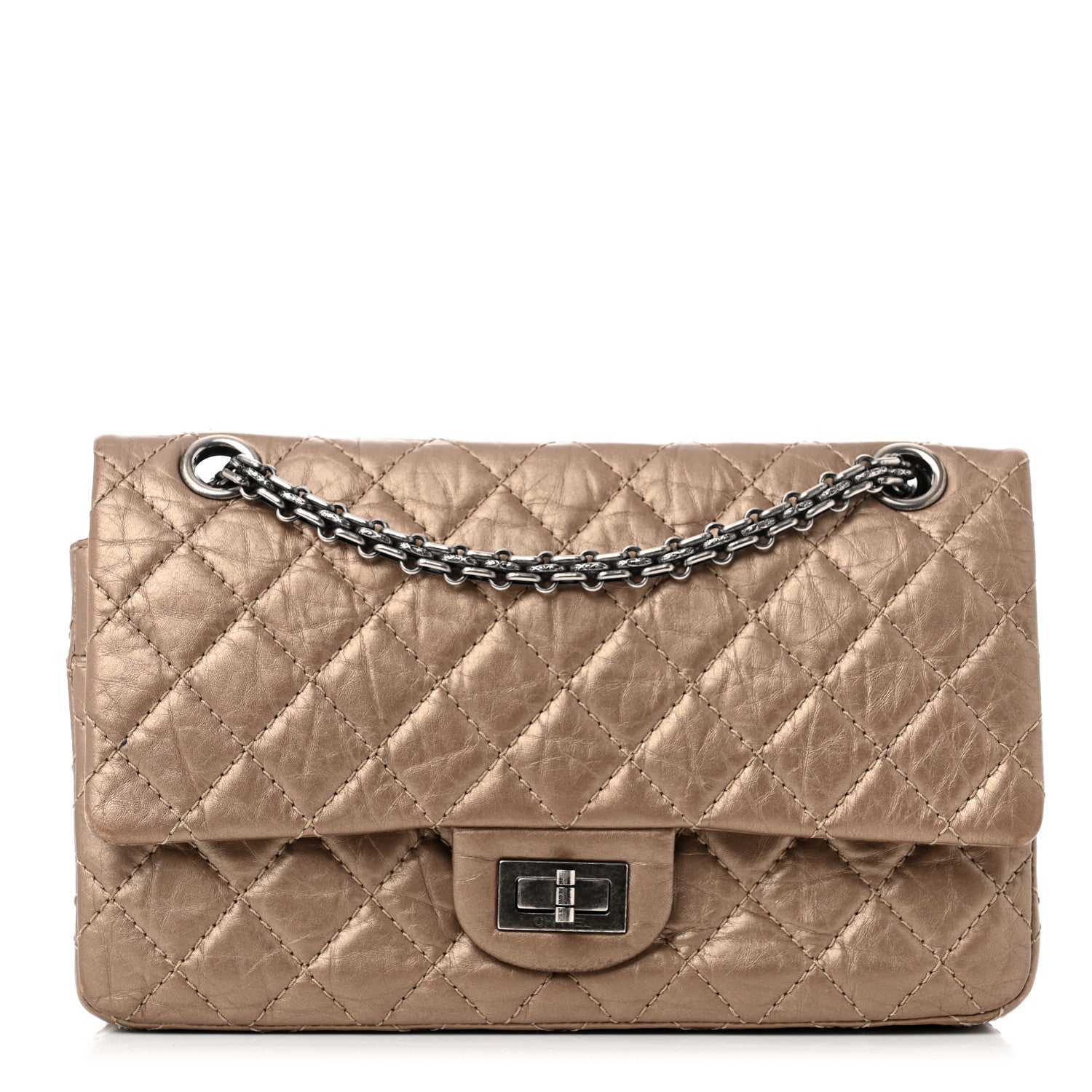 Metallic Aged Calfskin Quilted 2.55 Reissue 225 Flap Dark Gold