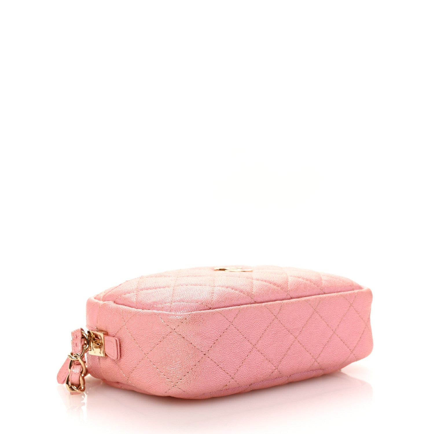 Iridescent Caviar Quilted Small Timeless Camera Case Pink