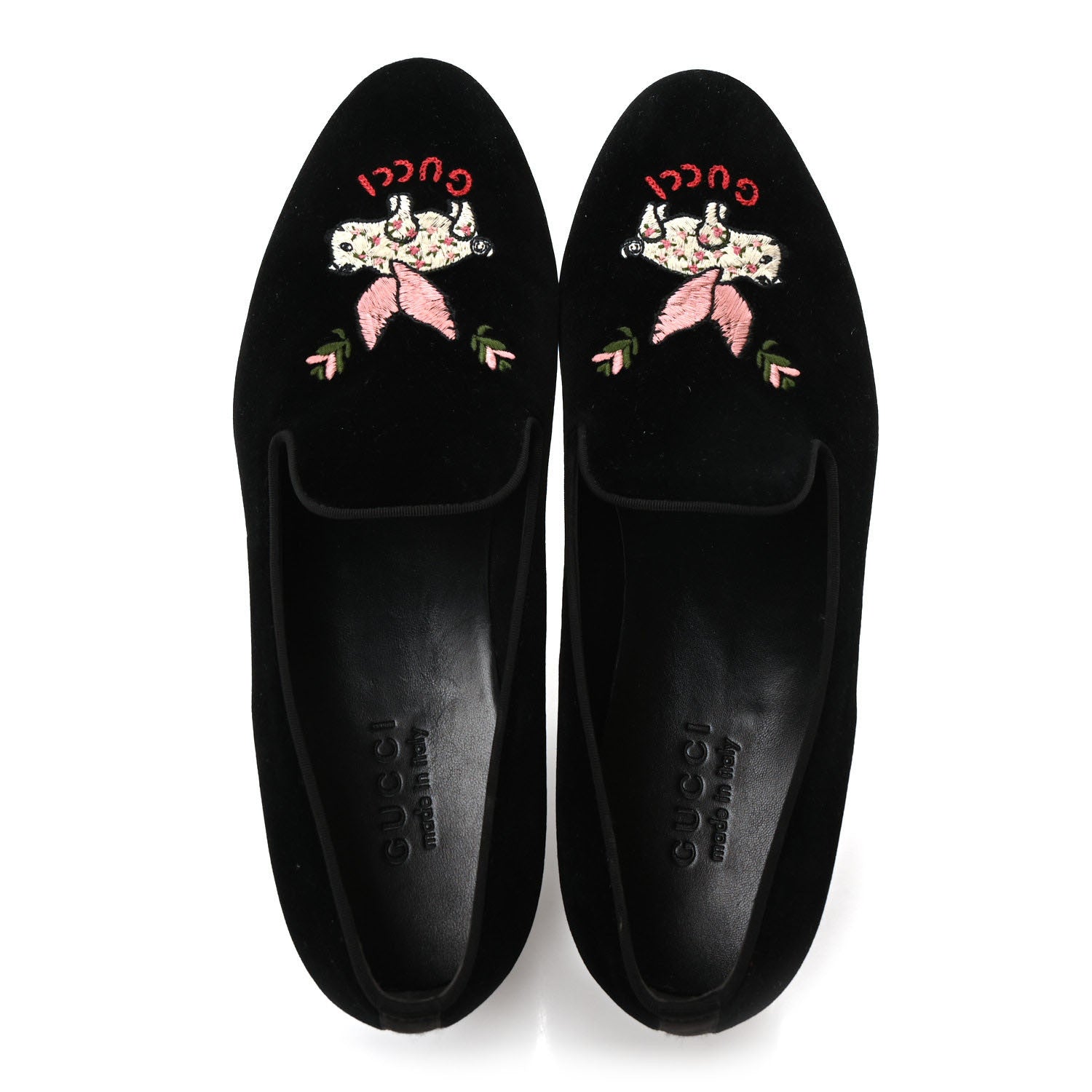 Velvet Embroidered Mens Loafers 8 Black