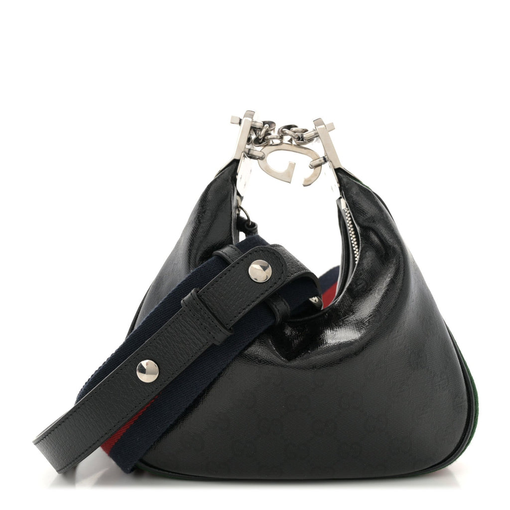 GG Crystal Coated Canvas Monogram Web Small Attache Shoulder Bag Black