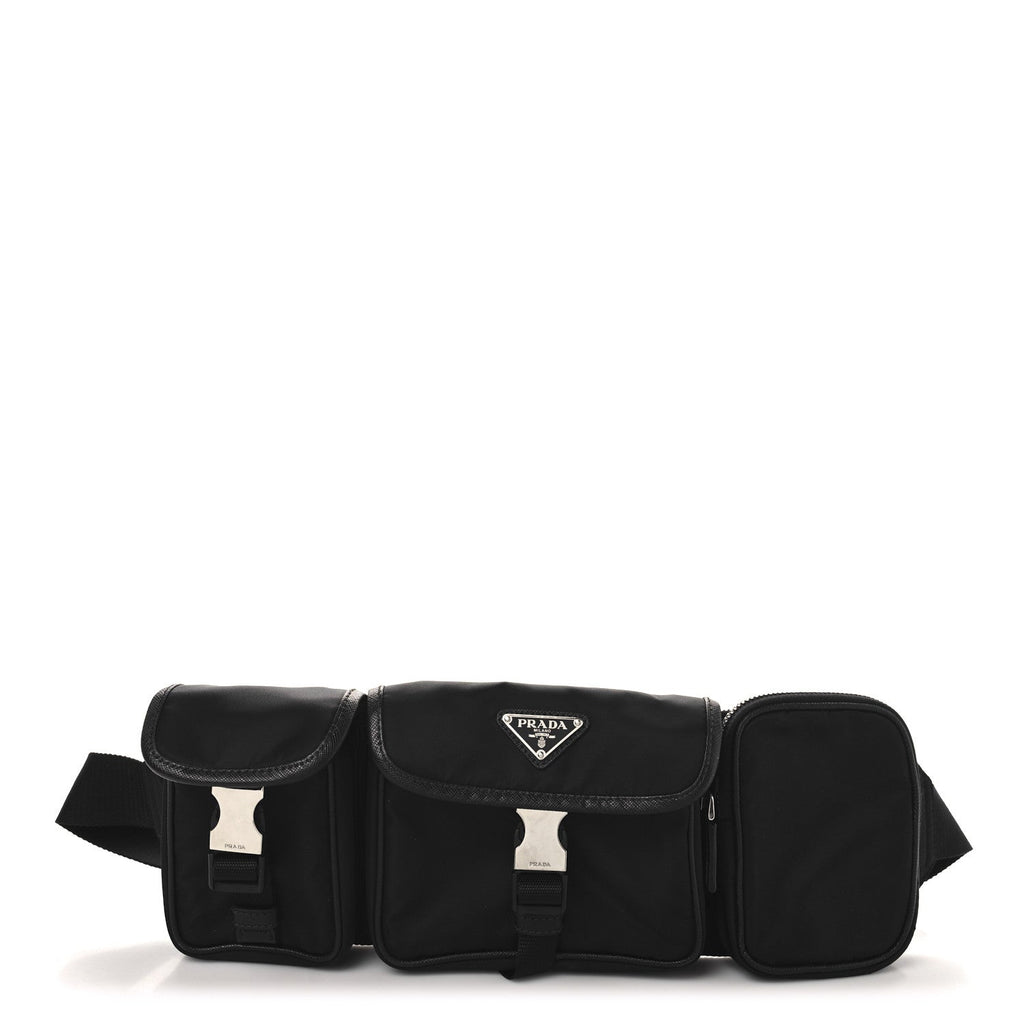 Tessuto Nylon Saffiano Marsupio Triple Pocket Belt Bag Black