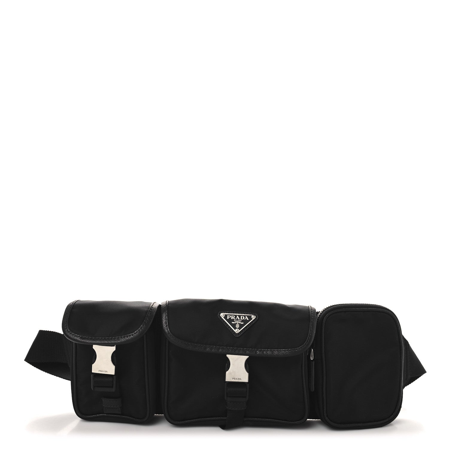 Tessuto Nylon Saffiano Marsupio Triple Pocket Belt Bag Black