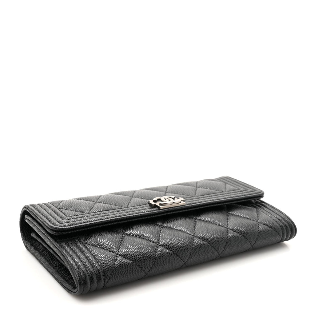 Caviar Quilted Long Boy Flap Wallet Black