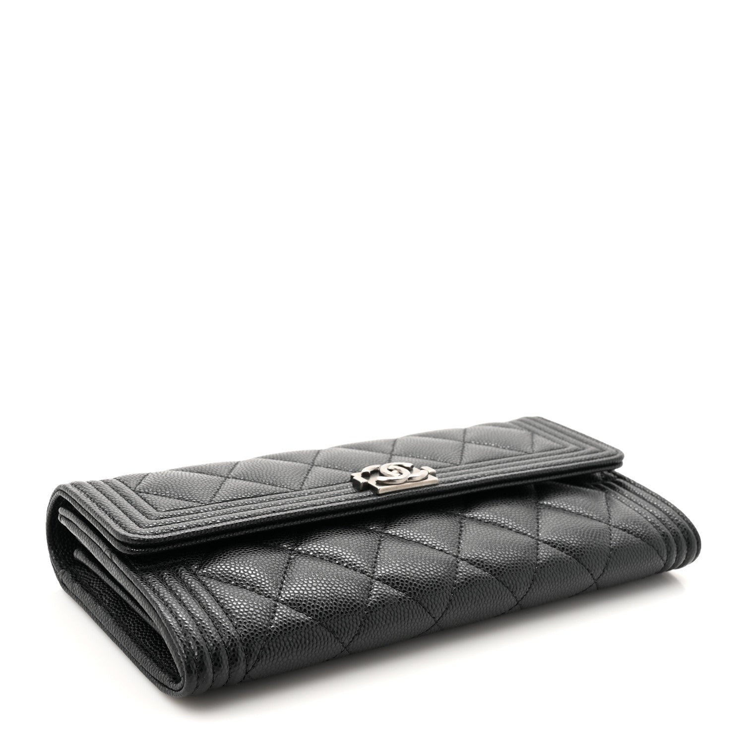 Caviar Quilted Long Boy Flap Wallet Black