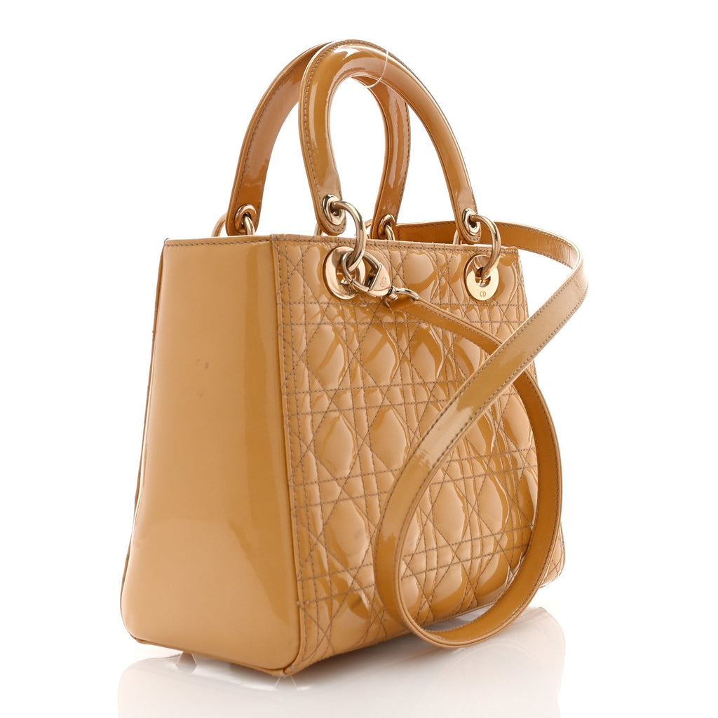 Patent Cannage Medium Lady Dior Beige