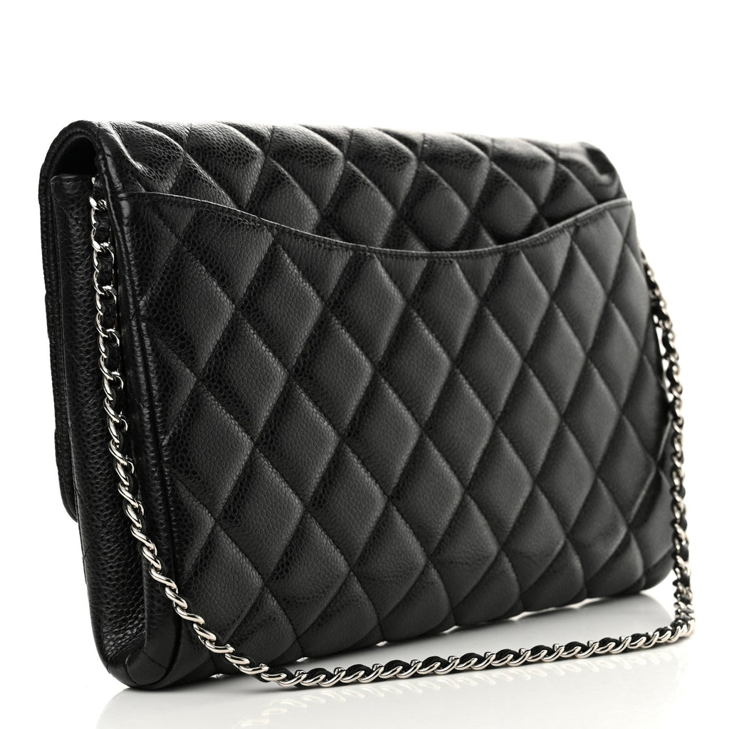 Caviar Quilted Clutch With Chain Flap Black