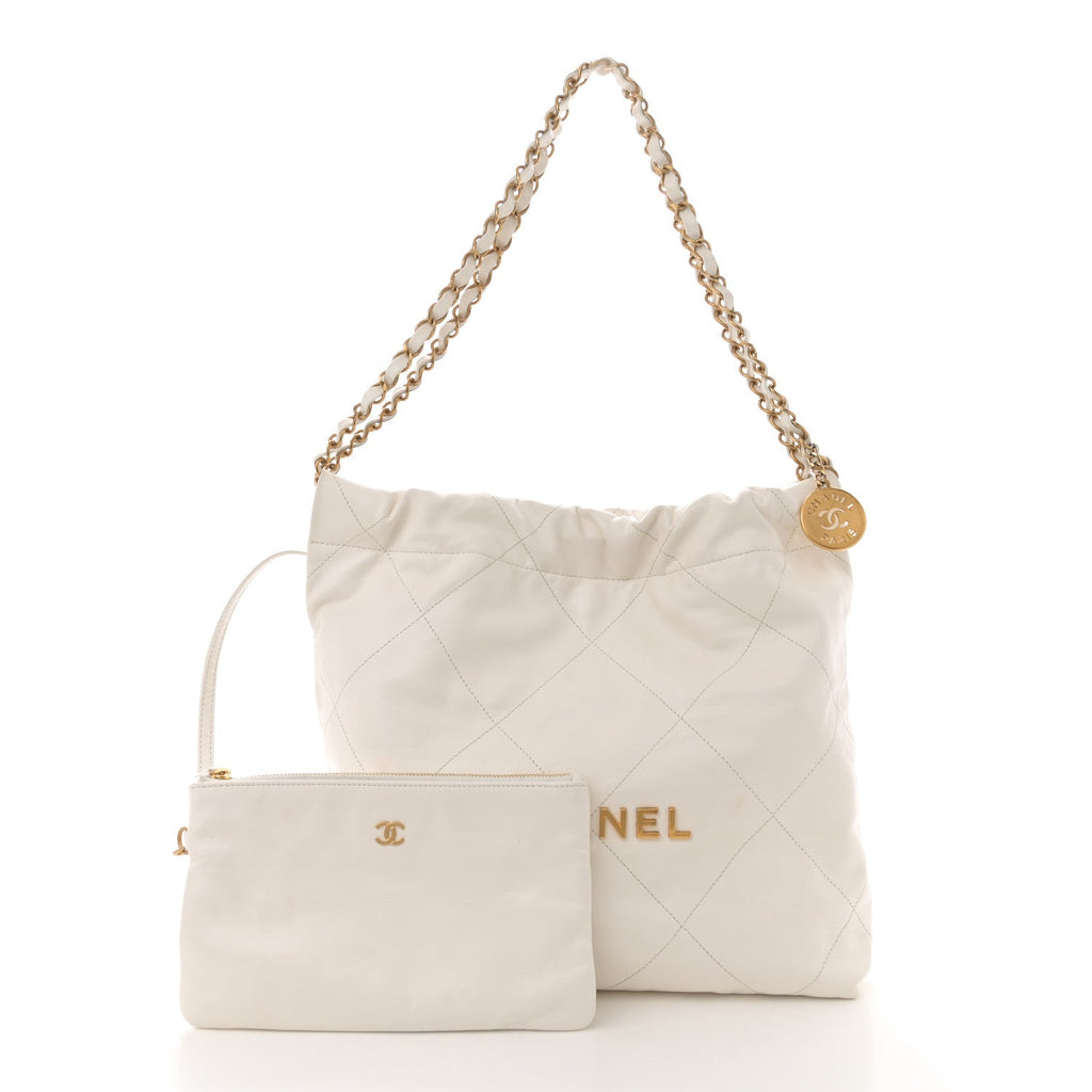 Shiny Calfskin Quilted Small Chanel 22 White