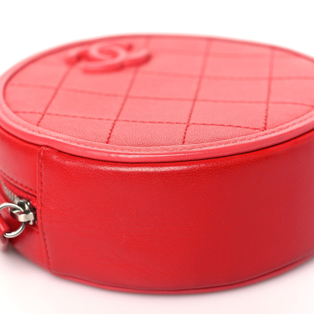 Calfskin Quilted Bi-Color CC Round Clutch With Chain Pink Red