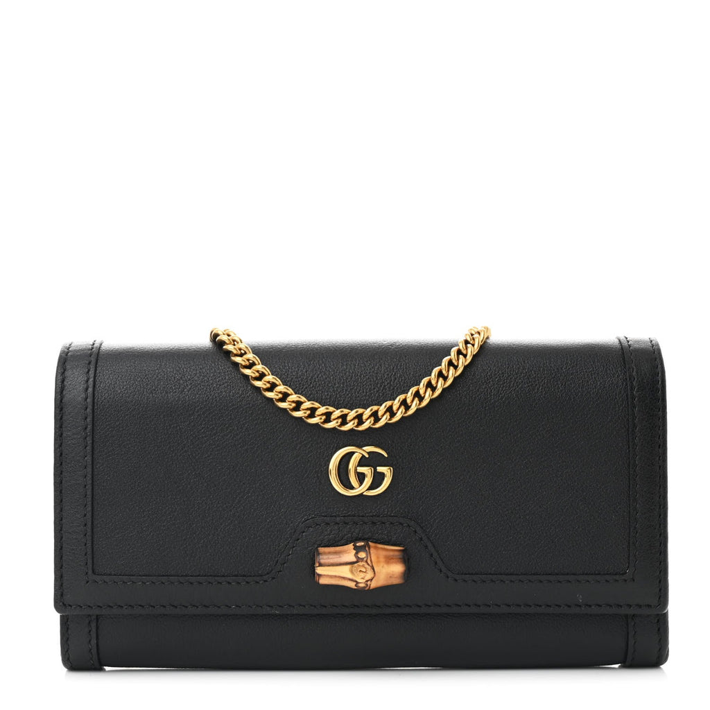 Wonka Grain Calfskin Diana Chain Wallet Black