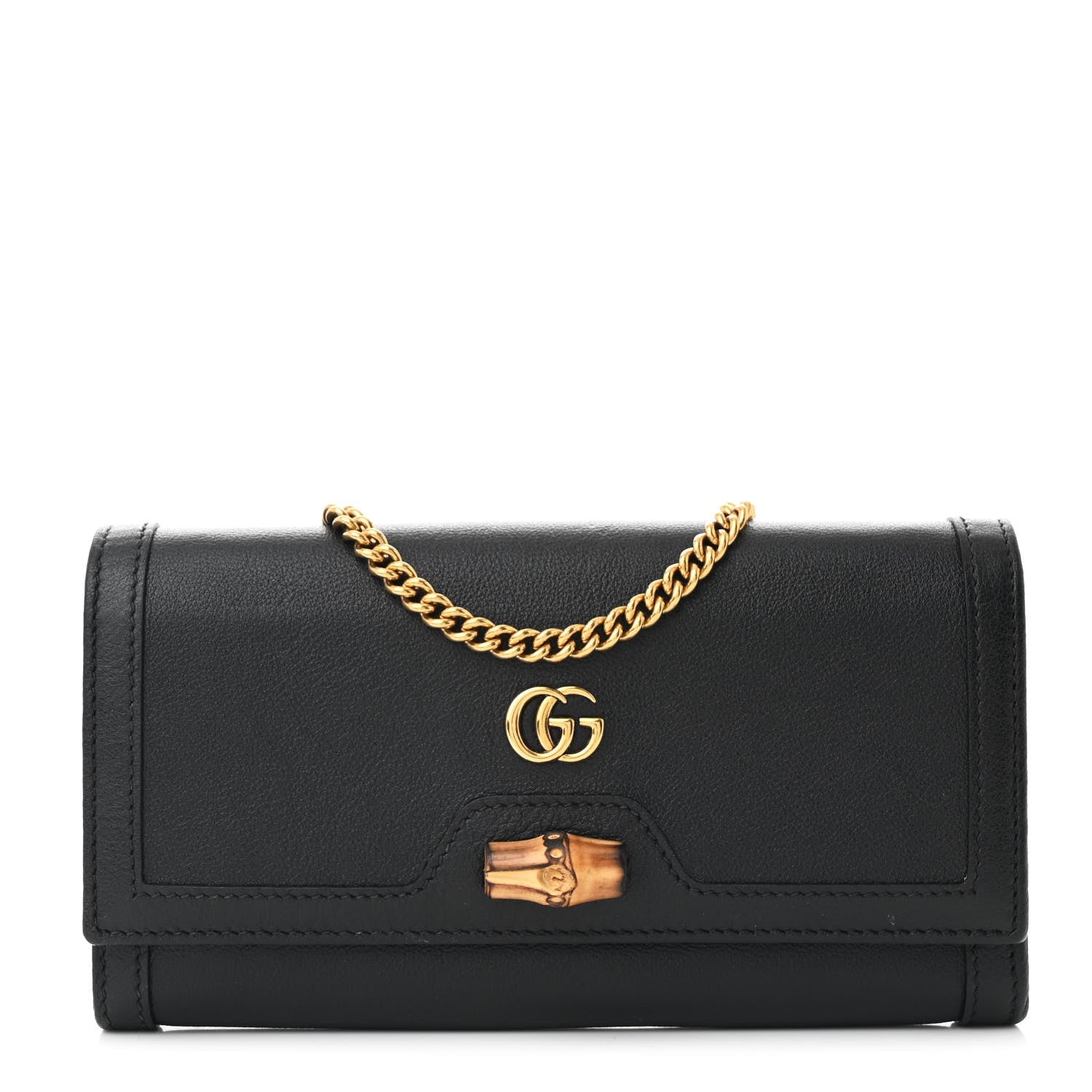 Wonka Grain Calfskin Diana Chain Wallet Black