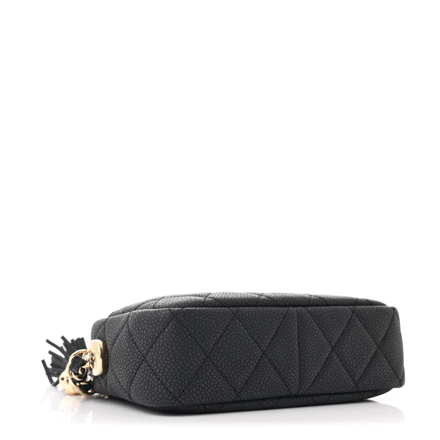 Iridescent Caviar Quilted Mini Coco Tassel Camera Case Black