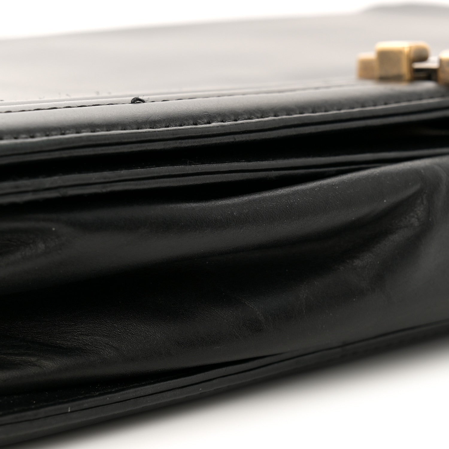 Glazed Calfskin Large Boy Flap Black