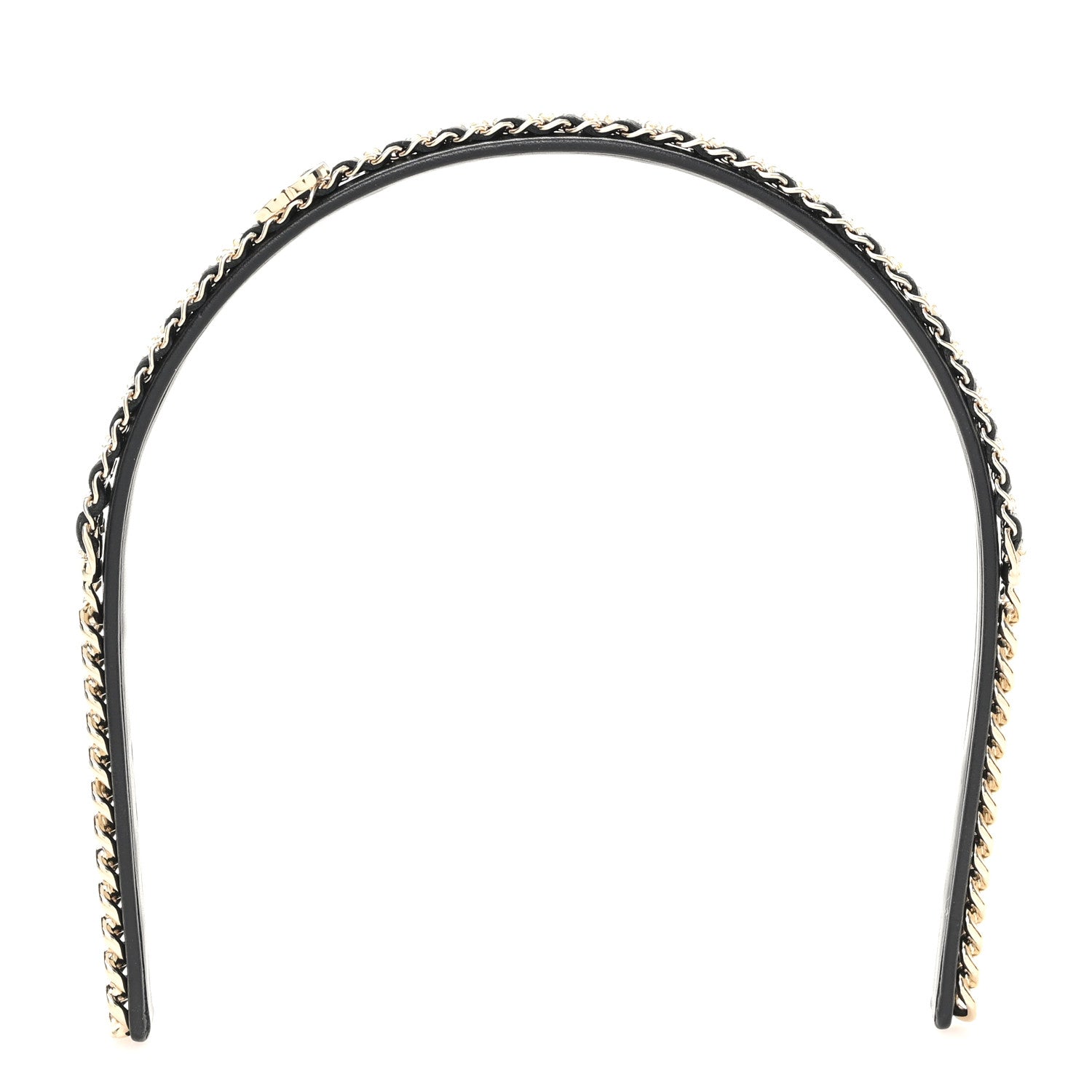 Metal Lambskin Crystal CC Chain Headband Gold Black