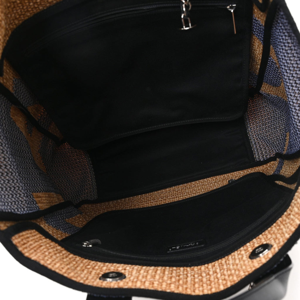 Mixed Fibers Large Shopping Bag Blue Beige