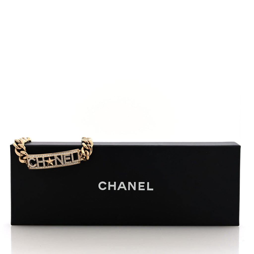 Crystal Chain Short Logo Necklace Gold