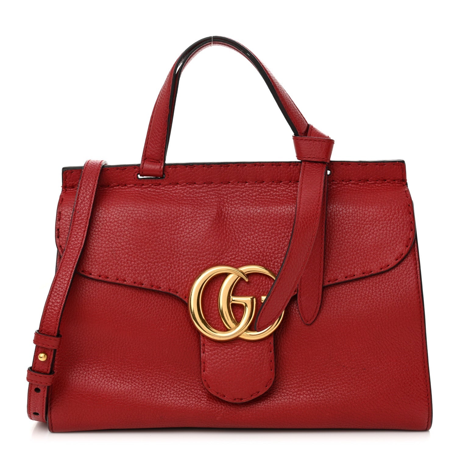 Calfskin Small GG Marmont Top Handle Bag Vulcanic Red