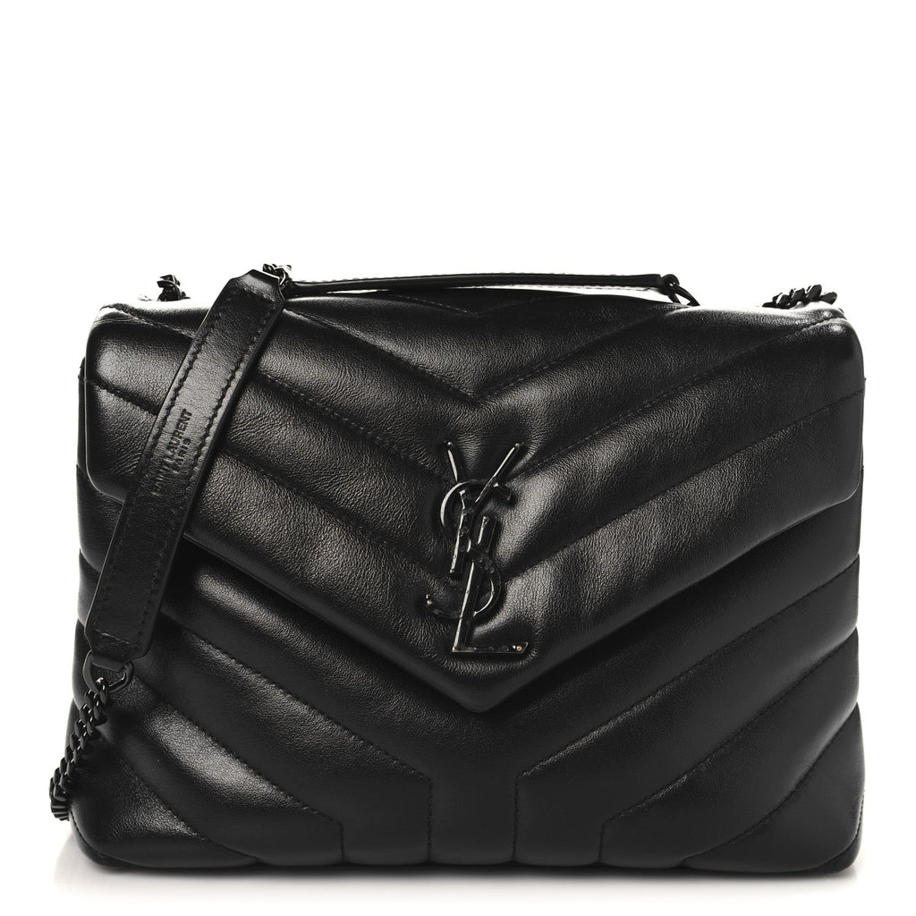 Calfskin Y Quilted Monogram Monochrome Small Loulou Chain Satchel Black