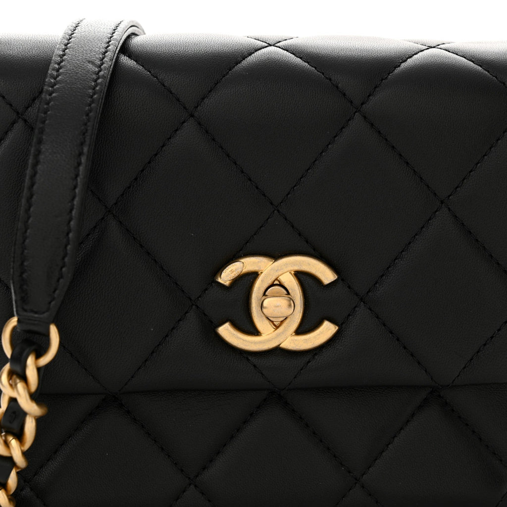 Lambskin Quilted Mini Side Note Flap Black