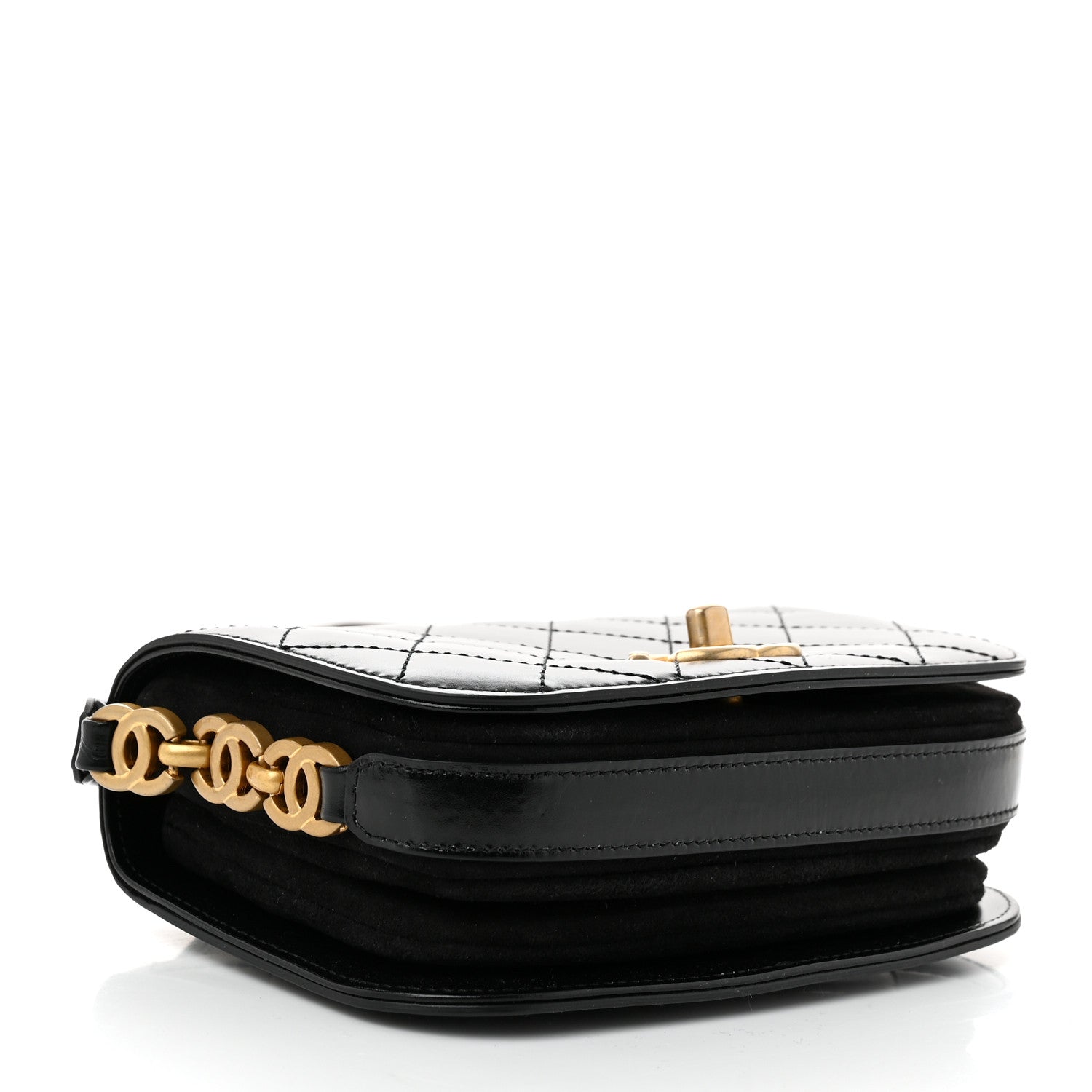Shiny Calfskin Quilted Suede Goatskin Mini Messenger Black