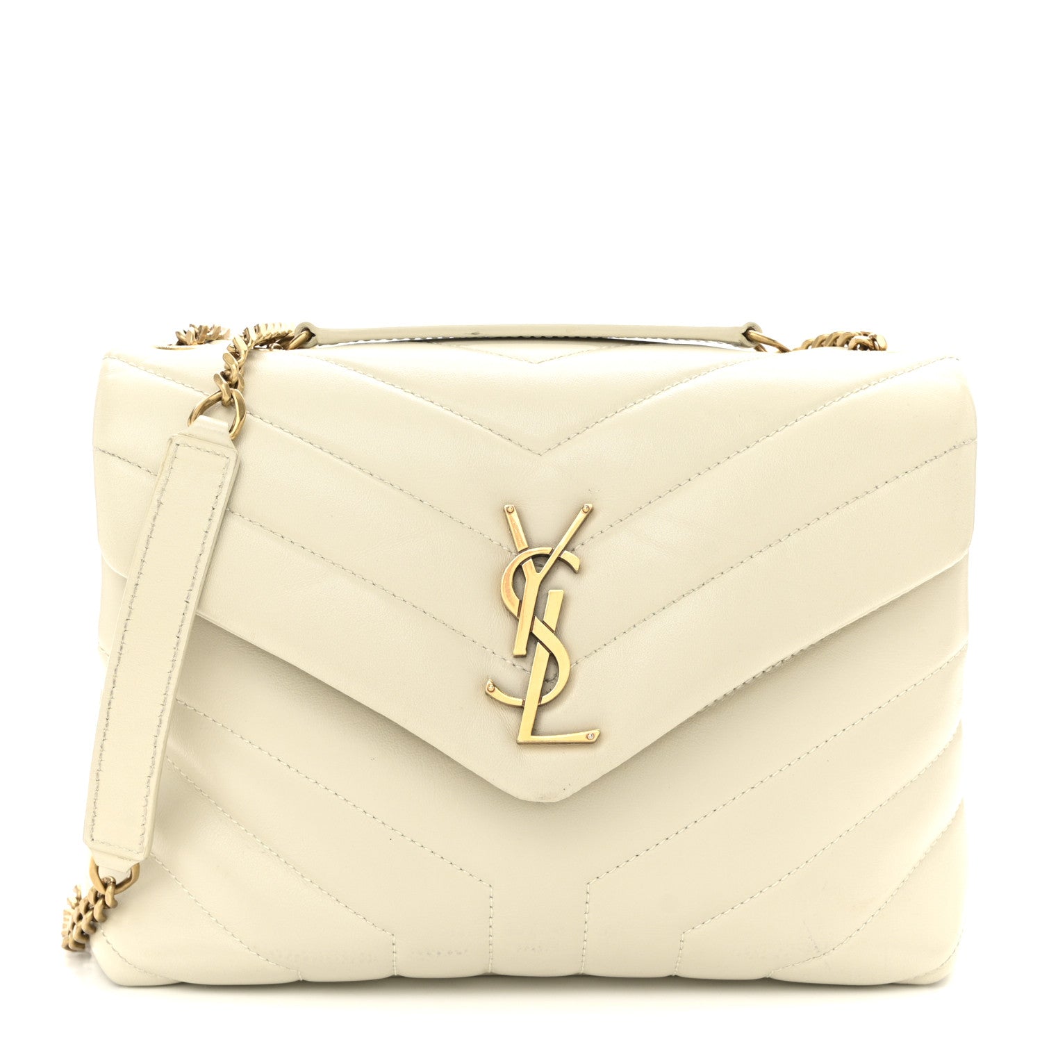 Calfskin Y Quilted Monogram Small Loulou Chain Satchel Crema Soft