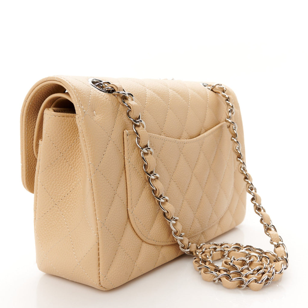 Caviar Quilted Small Double Flap Beige