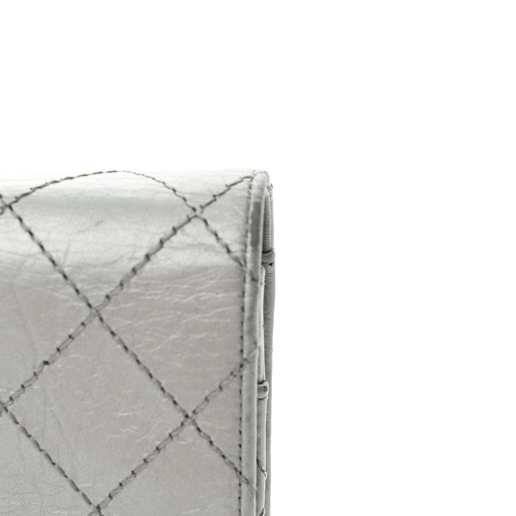 Metallic Aged Calfskin Quilted Reissue Wallet On Chain WOC Silver