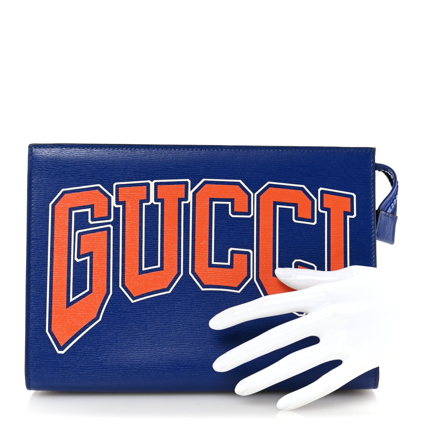 New Shanghai Calfskin Interlocking G Logo Wristlet Pouch Cobalt Blue Orange