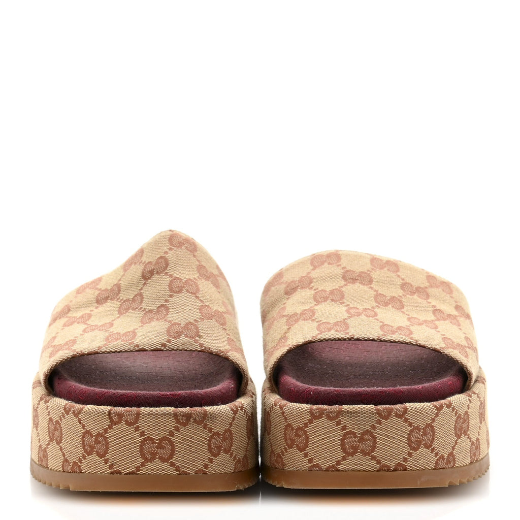 Canvas GG Monogram Angelina Platform Slide Sandals 39 Beige Ruggine