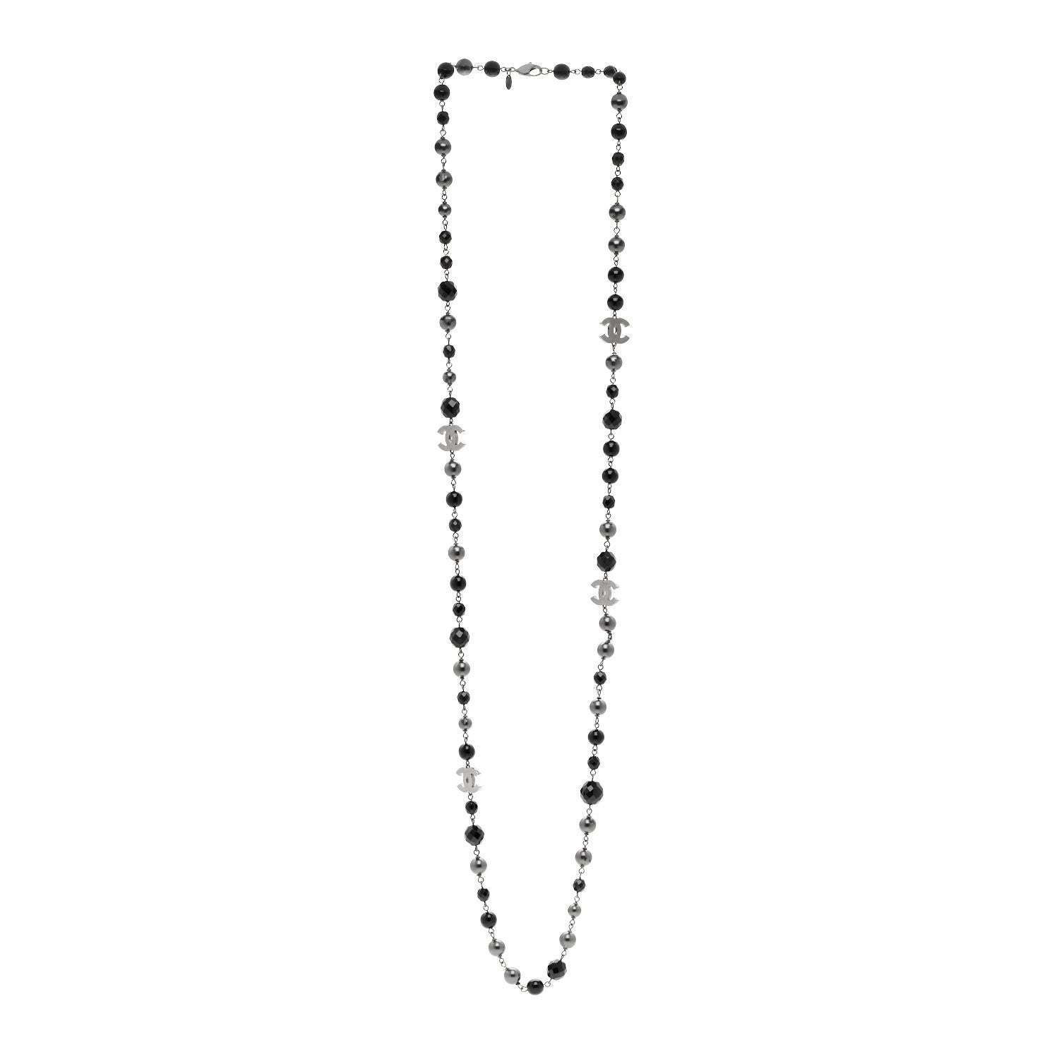 Ruthenium Pearl Beaded CC Long Necklace Black