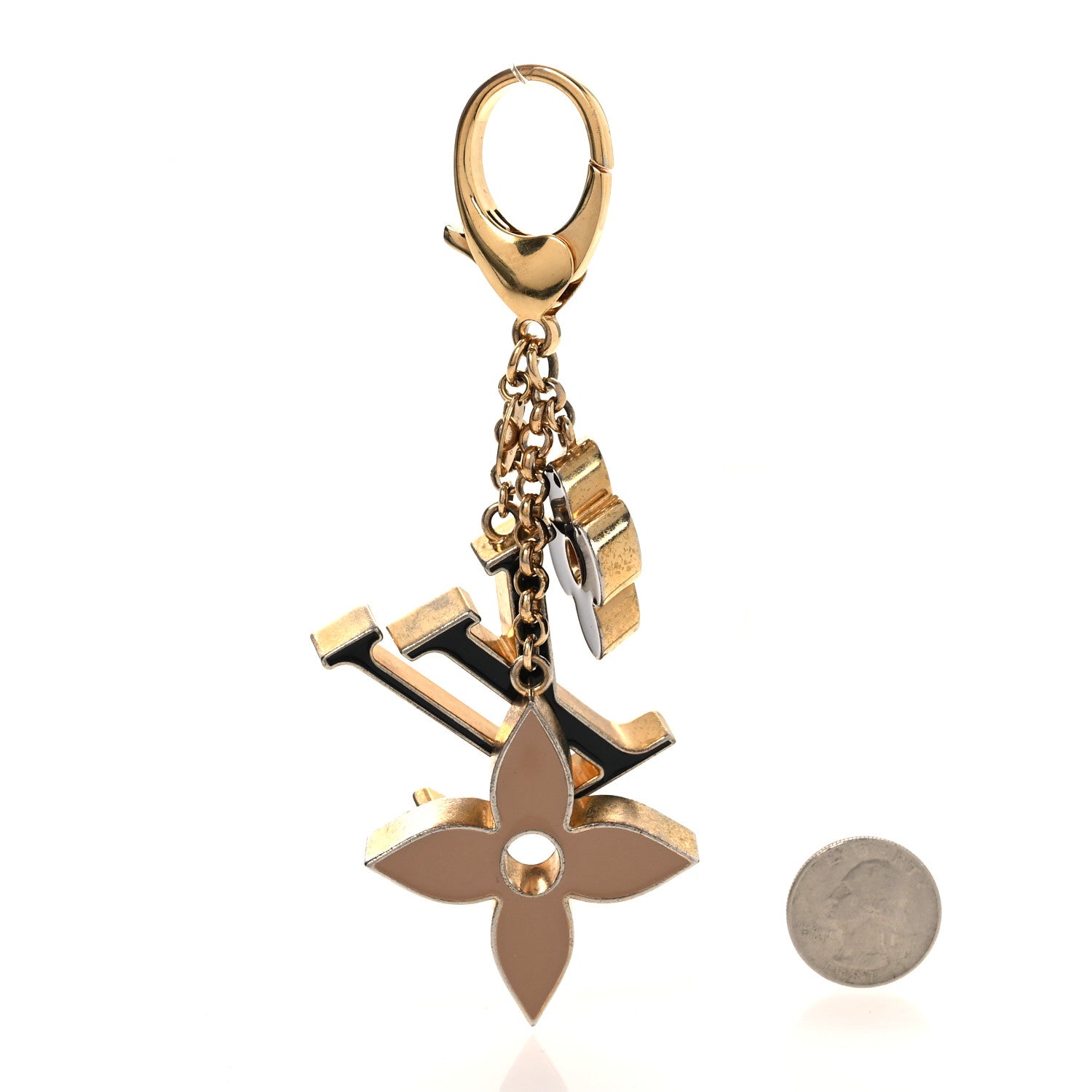 Metal Enamel Fleur De Monogram Bag Charm Dore