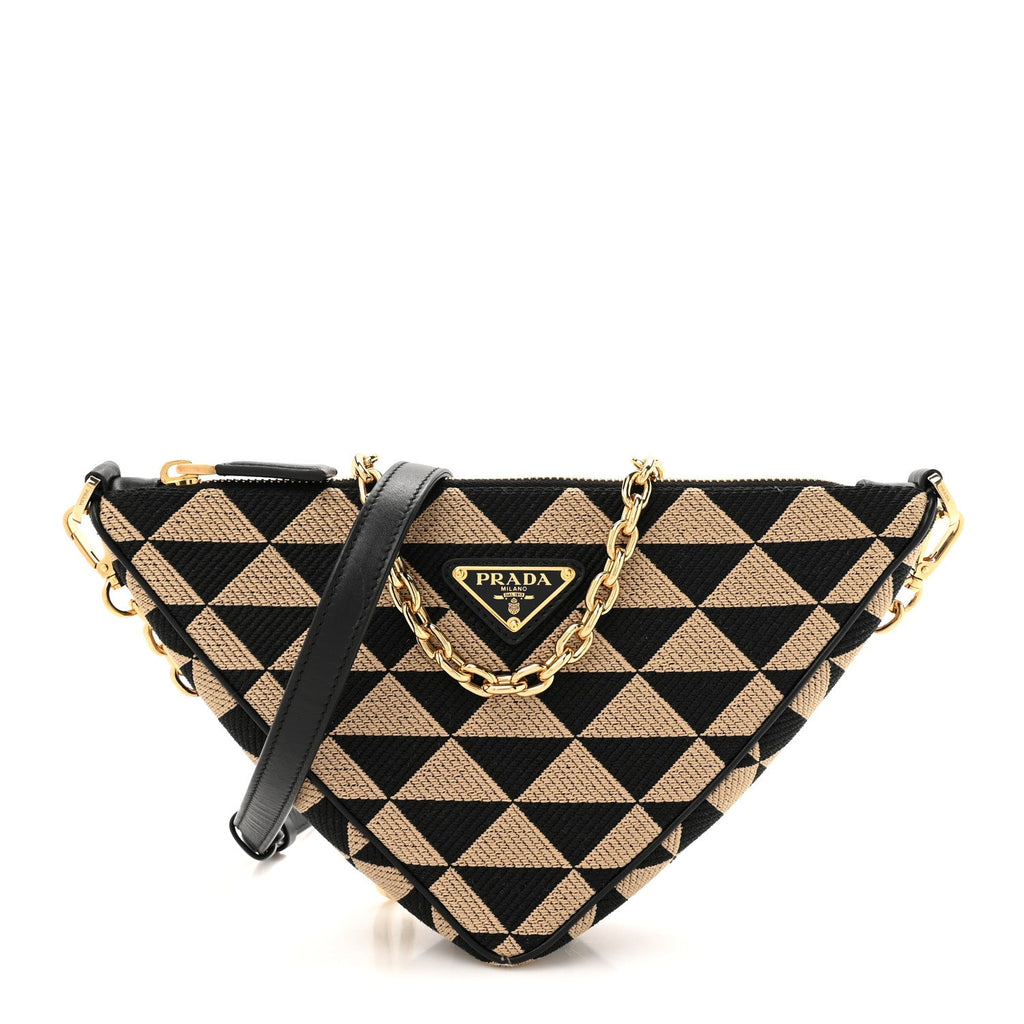 Jacquard Triangolo Symbole Embroidered Mini Triangle Bag Black Corda