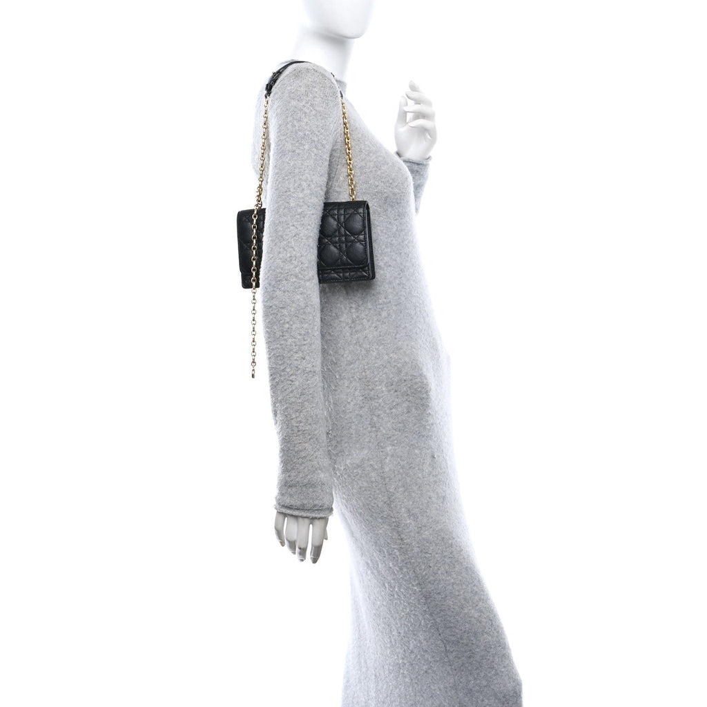 Supple Calfskin Cannage Caro Belt Pouch with Chain Black