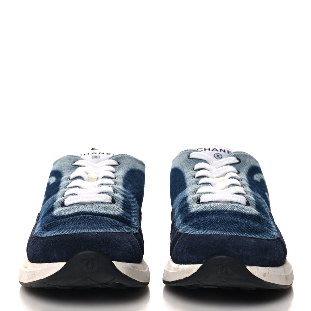 Denim Suede Calfskin Womens CC Sneakers 38.5 Dark Blue