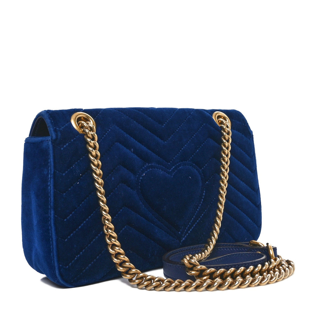 Velvet Matelasse Small GG Marmont Shoulder Bag Cobalt Blue
