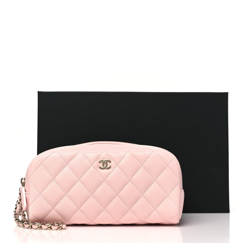 Caviar Quilted Toiletry Case With Chain Light Pink