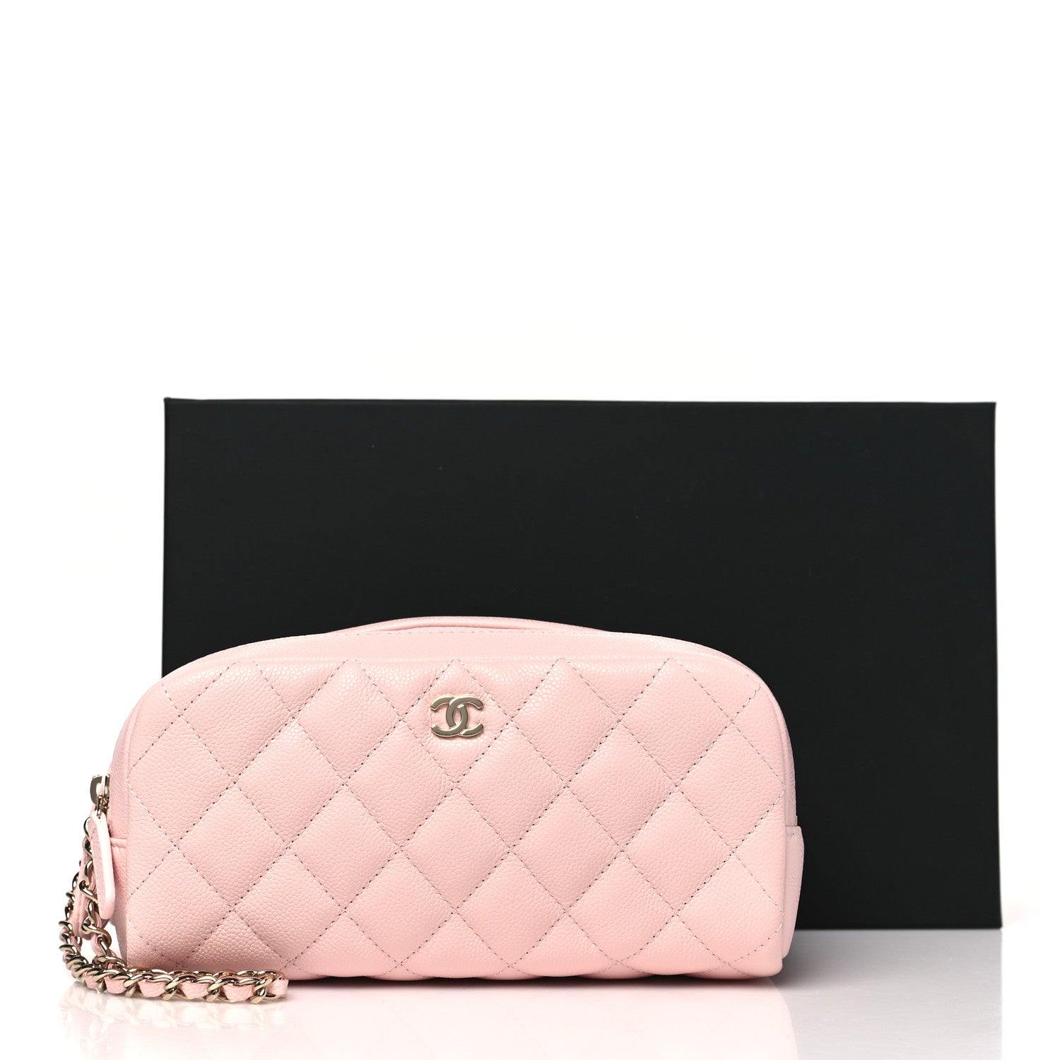 Caviar Quilted Toiletry Case With Chain Light Pink
